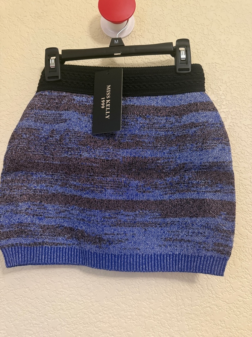 Miss Kelly 1999 Blue & Black Striped Knit Mini Skirt Size M NWT